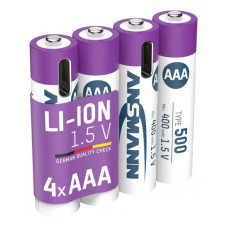 Ansmann Uzlādējamās baterijas AAA 1.5V 500mAh (Li-Ion 0.74Wh), ar USB-C maksimālo izejas jaudu DC 1.5V 1A (4gab kaste) ANSMANN