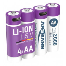 Ansmann Uzlādējamās baterijas AA 1.5V 2000mAh (Li-Ion 3.26Wh), ar USB-C maksimālo izejas jaudu DC 1.5V 2A (4gab kaste) ANSMANN