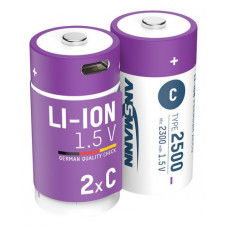 Ansmann Uzlādējamas baterijas C 1,5 V 2500 mAh (Li-Ion 4,07 Wh), ar USB-C maksimālo izejas jaudu DC 1,5 V 2,5 A (2 gab. kaste) ANSMANN