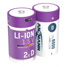 Ansmann Uzlādējamās baterijas D 1.5V 6000mAh (Li-Ion 12Wh), ar USB-C maksimālo izejas jaudu DC 1.5V 2A (2gab kaste) ANSMANN