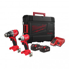 MILWAUKEE® bezoglīšu 18 V skrūvgrieža/urbjmašīnas BLDDRC  un impulsveida triecienskrūvgrieža BLIDRC komplekts  M18 BLCPP2B-402C (2x4,0 Ah)