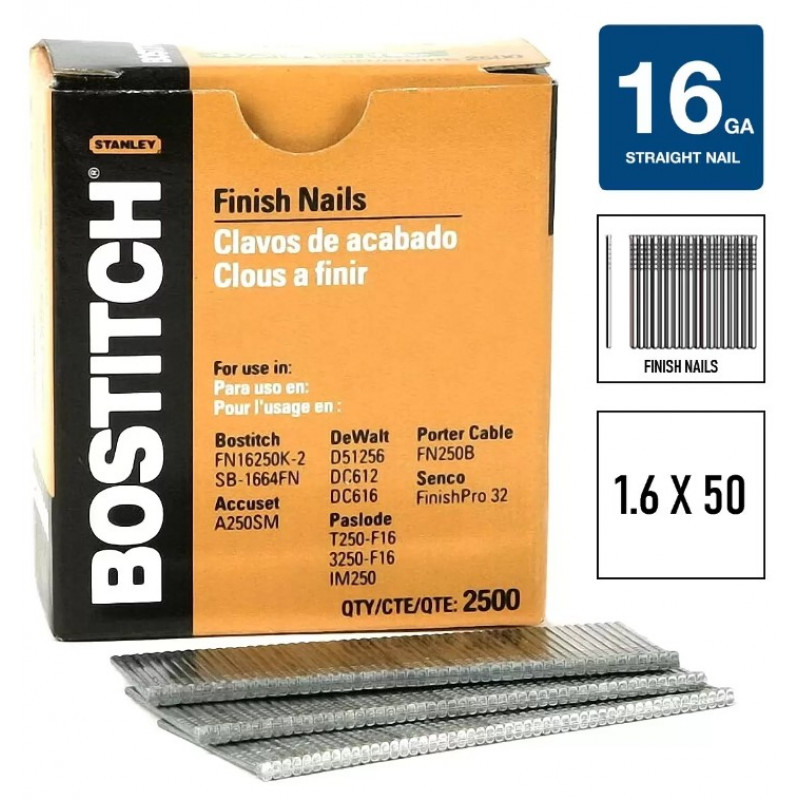 Bostitch 16GA  naglas ar gremdgalvu 50 mm, galvanizētas, 2,5M