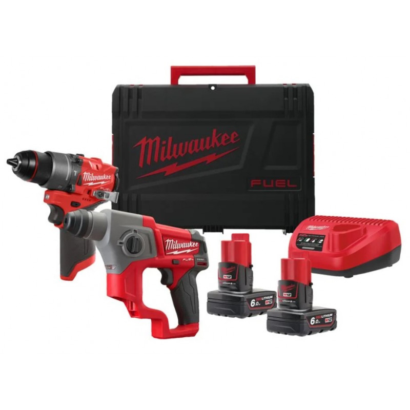 Milwaukee  12 V triecienurbjmašīnas un perforatora komplekts M12 FPP2F2-602X (2x6,0 Ah)