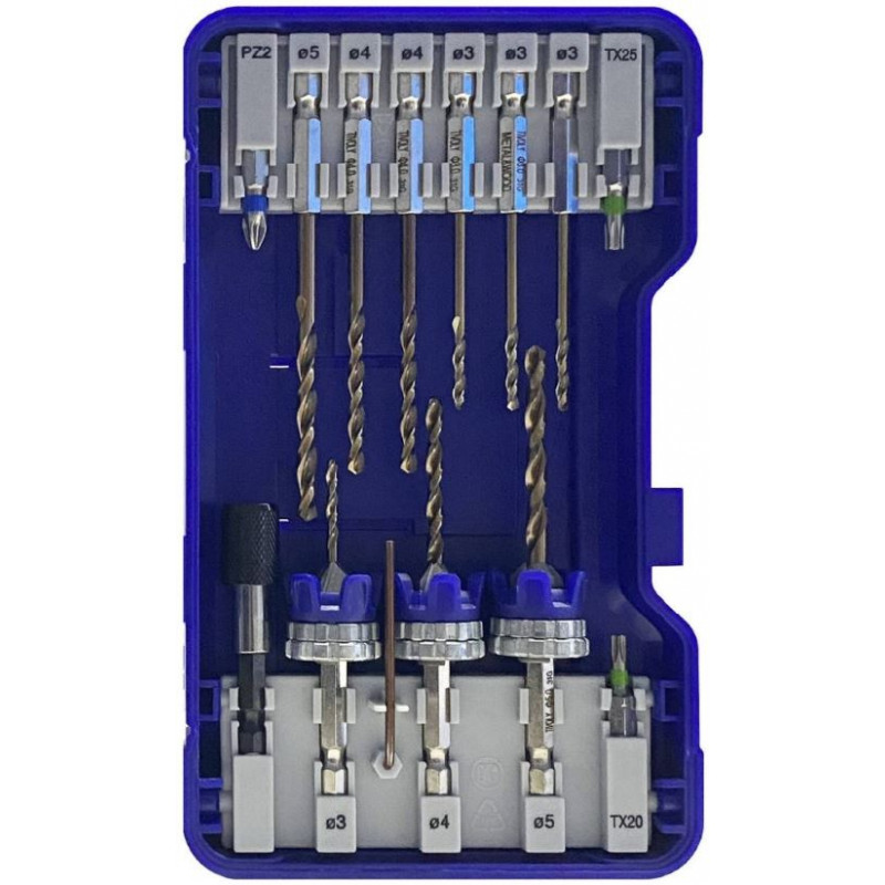 Tivoly 2-in-1 HSS wood/metal drill and countersink bit kits + 6 HSS drill bits + 3 stainless steel bits + accessories