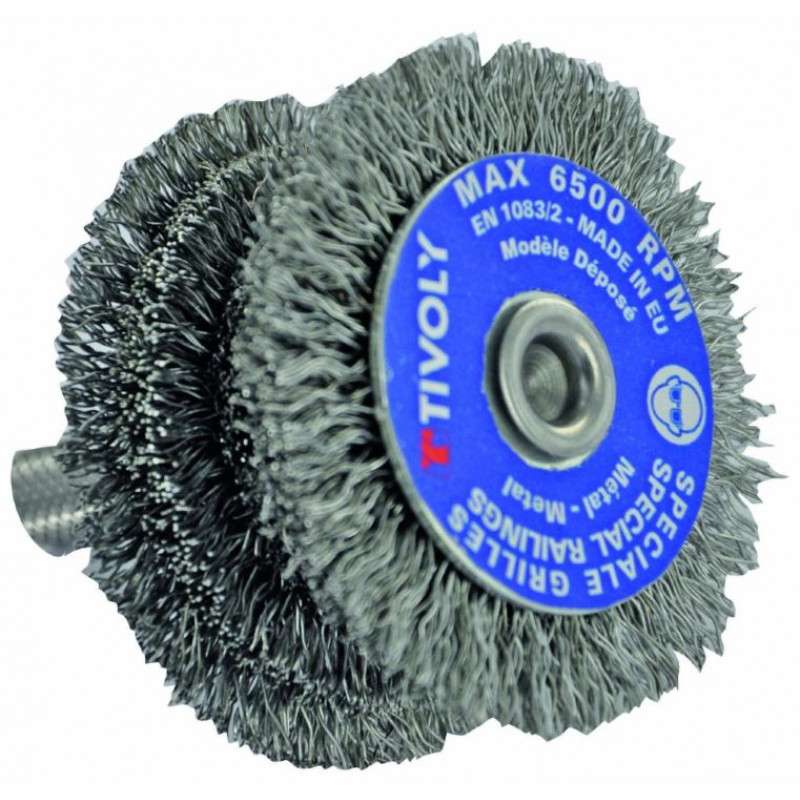 Tivoly Stepped circular brush for drill, Ø60mm, crimped wire 0.35mm, round shank