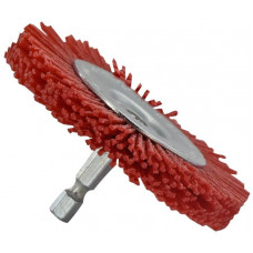 Tivoly Wheel brush for drill, red abrasive filament, wood stripping, 75mm