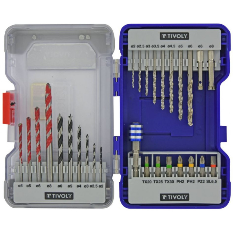 Tivoly Drills set Multi Material - for metal, wood, concrete and tiles + screwdriver bits - 28pcs