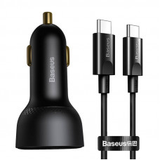 Baseus Automašīnas ātrais lādētājs 12-24V 100W USB + USB-C QC4+ PD3.0 ar sprieguma un  strāvas displeju un USB-C kabelis 1 m