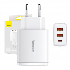 Baseus Ātrais lādētājs 30 W 2xUSB + USB-C QC3.0 PD3.0, balts