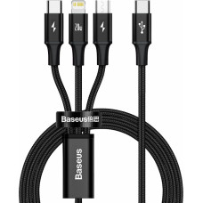 Baseus Kabelis USB C spraudnis un pārejas uz 3 spraudņiem (USB C (līdz 15W), micro USB (līdz 10W), lightning (līdz 20W)) 1.5m melns Rapid BASEUS