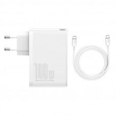 Baseus Sienas ātrais lādētājs GaN2 Pro 100W 2xUSB + 2xUSB-C QC4+ PD3.0 ar USB-C kabeli, balts