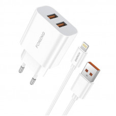 Foneng  Fast charger Foneng 2x USB EU45 + USB Lightning cable