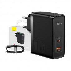 Baseus Sienas lādētājs GaN5 Pro 100 W USB + USB-C QC4+ PD3.0 ar USB-C 1 m kabeli, melns