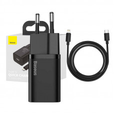 Baseus Lādētājs Super Si 1C USB-C 20W QC3.0 PD, ar USB-C-IP Lightning kabeli, Melns