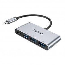 Raycue  4-in-1 hub USB-C to 3x USB-A 3.0 5Gbps + PD 3.0 100W (gray)