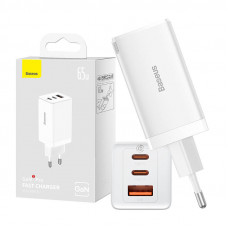 Baseus Sienas lādētājs GaN5 Pro 65 W USB + 2xUSB-C QC3.0 PD3.0 ar USB-C 1 m kabeli, balts