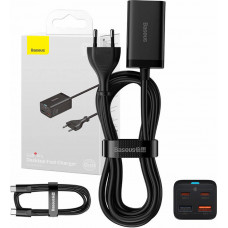 Baseus Galddatora ātrais lādētājs GaN3 Pro 65 W 2xUSB + 2xUSB-C QC4+ PD3.0 ar USB-C 1,5 m kabeli, melns