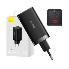 Baseus Sienas lādētājs GaN5 Pro 65 W USB + 2xUSB-C QC3.0 PD3.0 ar USB-C 1 m kabeli, melns