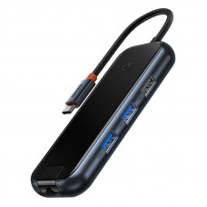 Baseus Dokstacija 6in1 USB C spraudnis — 2xUSB3.0, USB2.0, HDMI, USB C PD, RJ45 porti, pelēks BASEUS