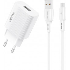 Vipfan Mains charger VFAN E01, 1x USB, 2.4A + Micro USB cable (white)