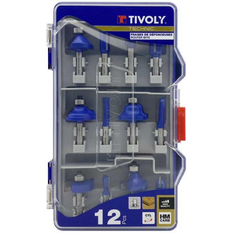 Tivoly Router bit set, different shapes, 8mm shank, 12 pcs