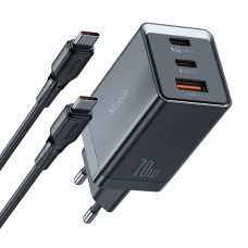 Mcdodo GaN Mcdodo CH-1543 network charger, 2x USB-C, 1x USB, 67W + USB-C to USB-C 2m cable (black)