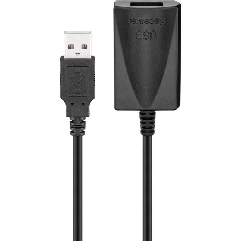 Goobay Aktīvais USB 2.0 pagarinātājs, melns, 5 m - USB 2.0 male (A tips) > USB 2.0 female (A tips)