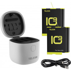 Telesin 3-slot waterproof charger Allin box Telesin for GoPro Hero 9 / Hero 10 + 2 batteries (GP-BTR-905-GY-B)