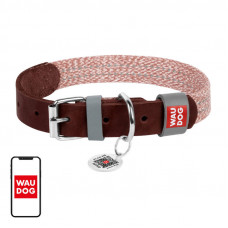 Waudog Dog collar made of natural leather and recycled material with QR code Waudog size M, width 20 mm, brown