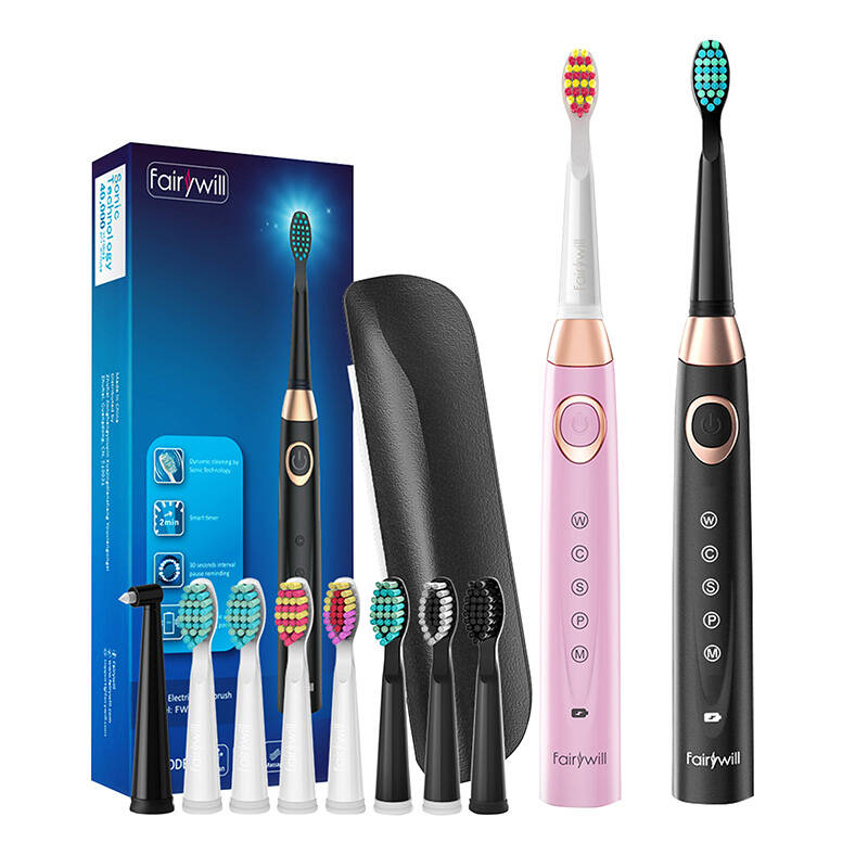 Fairywill  Sonic toothbrushes with head set and case FairyWill FW-508 (Black and pink)