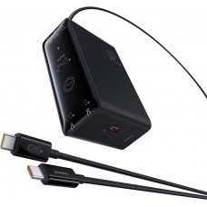 Baseus Galda stacionārais ātrais lādētājs Digital GaN Intelligent 240 W USB + 3xUSB-C + DC 5,5 mm PD3.1 ar USB-C 1 m kabeli, melns.