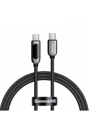 Baseus USB C kabelis - USB C kontaktdakšas 100W (20V/5A) 1.0m ar jaudas displeju, melns BASEUS