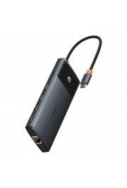 Baseus USB C dokstacija - 8 veidu savienotāji (HDMI4K@120Hz+HDMI4K@60Hz+USB-A(10Gbs)+USB-C(10Gbs)+USB-C(10Gbps+2xUSB-A(480Mbps)+RJ45+SD/TF+USB-C(PD)). BASEUS