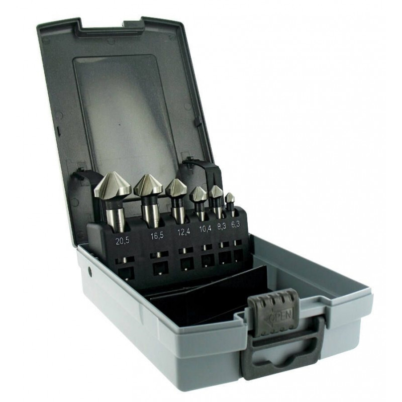 Tivoly Set of Countersinks ØD=6,3-20,5mm, HSS-E5, 90°. Bright, uncoated, 6pcs