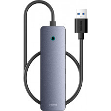 Baseus Sakabinātājs USB-A uz USB 3.0 4 porti + USB-C barošanas ports 50 cm, pelēks