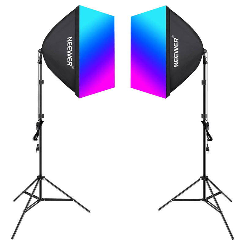 Neewer  Kit Neewer NK800 two softboxes + bulbs RGB 24W 2700-6500K + tripods + barndoors