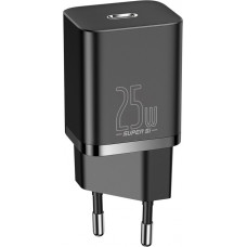 Baseus Sienas ātrās uzlādes lādētājs Super Si 25W USB-C QC3.0 PD ar USB-C 1m kabeli, melns