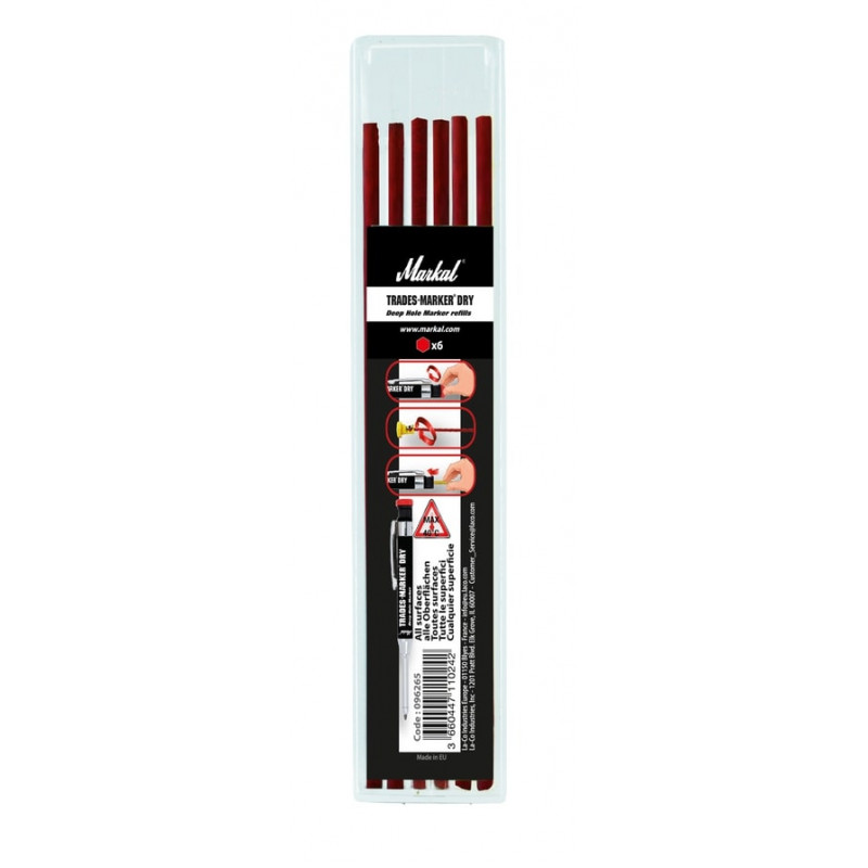 Markal Refills for Trades-Marker® Dry. Pack of 6.(Red)