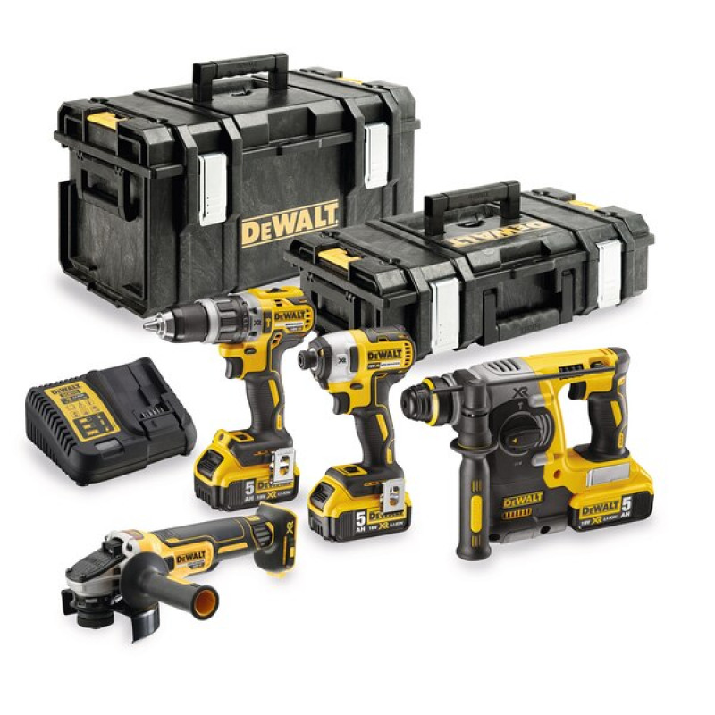 DEWalt 18V XR 4 bezoglīšu instrumentu komplekts – 3 X 5ah